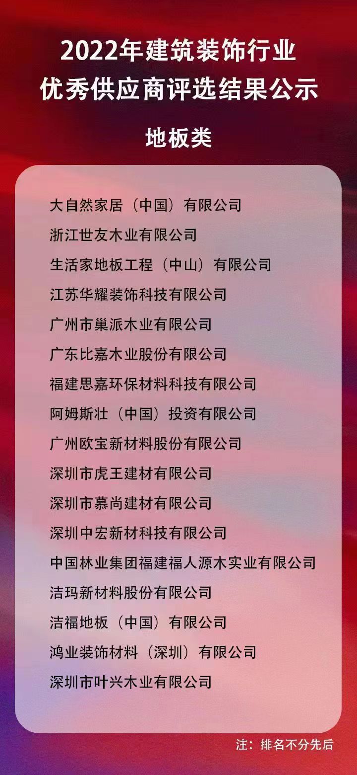 中林福人获得2022年度深圳装饰行业【地板类优秀供应商】称号(图1)
